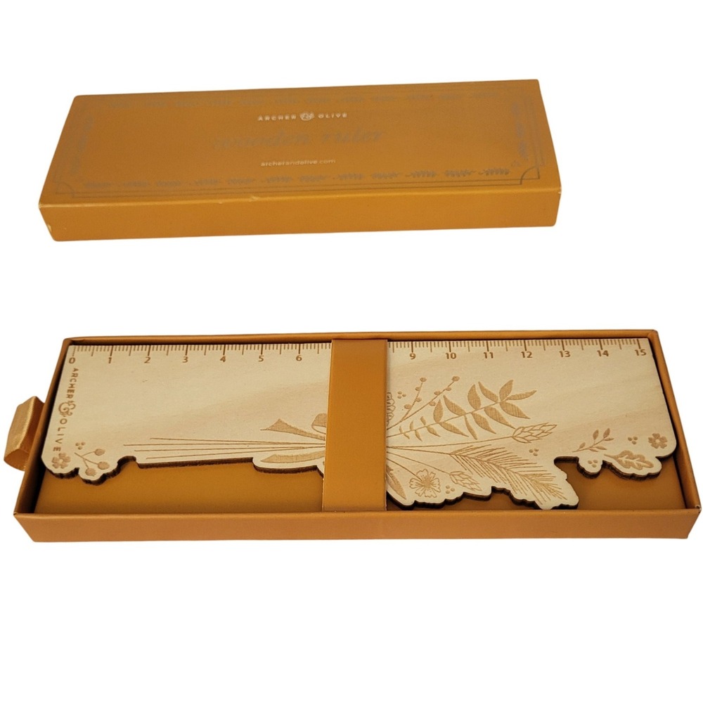 Archer & Olive Wooden Ruler Floral Inscribed Never Used new in Box